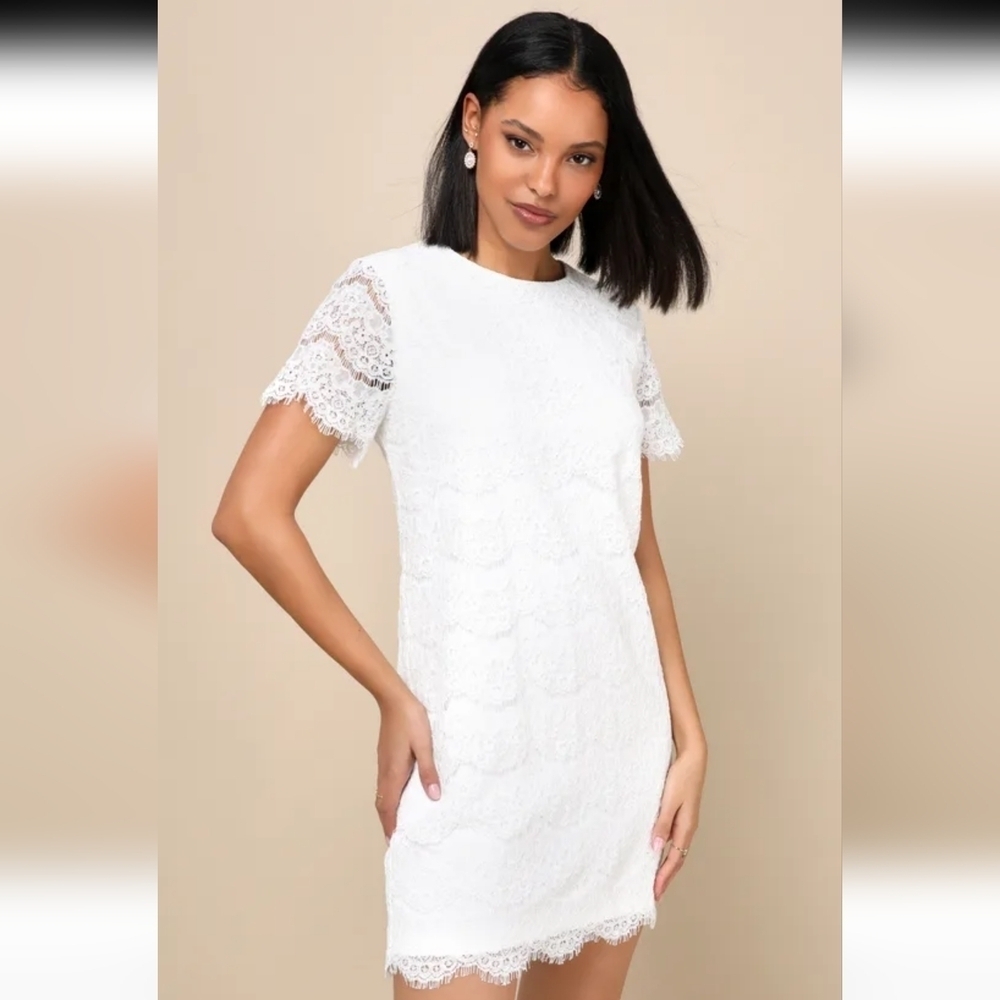 Lulu's Take Me to Brunch Ivory Lace Shift Dress